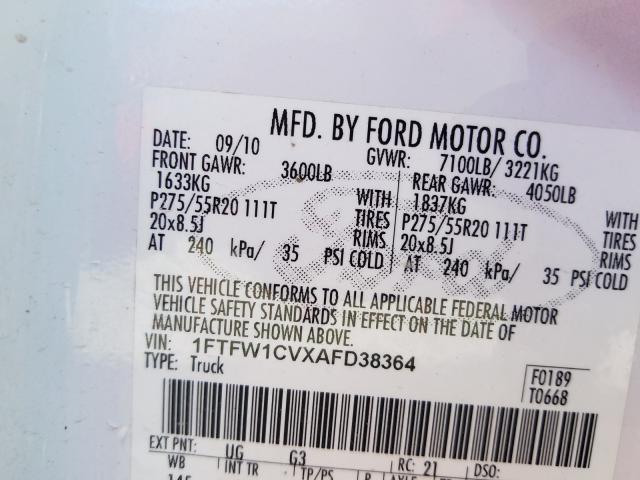 Photo 9 VIN: 1FTFW1CVXAFD38364 - FORD F150 SUPER 