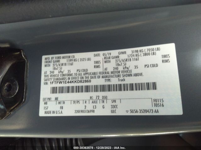 Photo 8 VIN: 1FTFW1E44KKD82860 - FORD F-150 