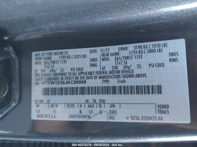 Photo 8 VIN: 1FTFW1E56JKC89068 - FORD F-150 