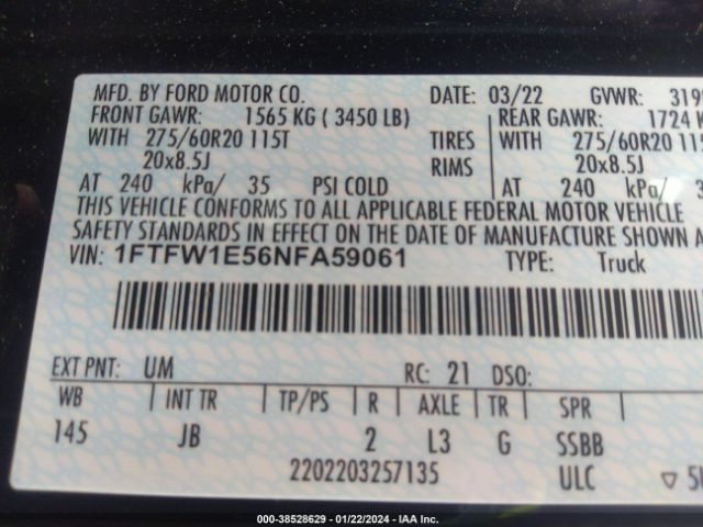 Photo 8 VIN: 1FTFW1E56NFA59061 - FORD F-150 