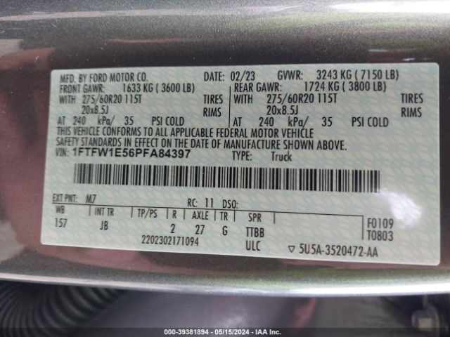 Photo 8 VIN: 1FTFW1E56PFA84397 - FORD F150 