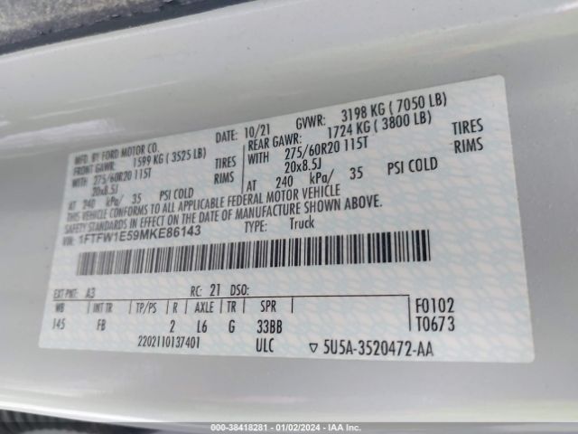 Photo 8 VIN: 1FTFW1E59MKE86143 - FORD F-150 