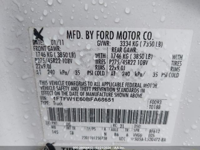 Photo 8 VIN: 1FTFW1E60BFA68651 - FORD F-150 