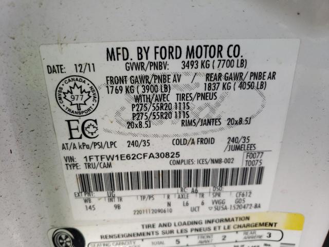 Photo 11 VIN: 1FTFW1E62CFA30825 - FORD F150 SUPER 