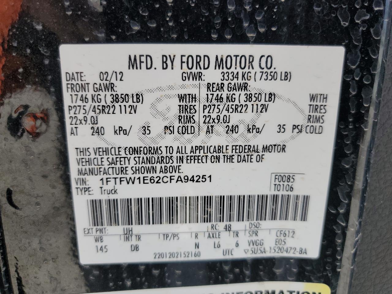 Photo 11 VIN: 1FTFW1E62CFA94251 - FORD F-150 