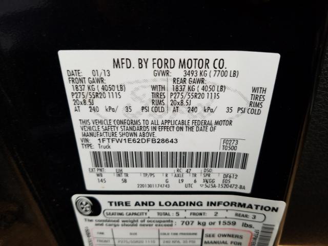 Photo 9 VIN: 1FTFW1E62DFB28643 - FORD F150 SUPER 