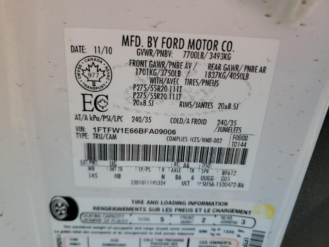 Photo 11 VIN: 1FTFW1E66BFA09006 - FORD F-150 