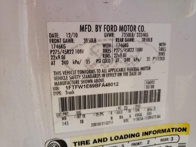 Photo 9 VIN: 1FTFW1E69BFA48012 - FORD F150 SUPER 