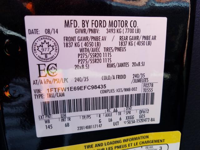 Photo 9 VIN: 1FTFW1E69EFC98435 - FORD F150 SUPER 