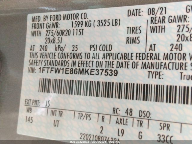 Photo 8 VIN: 1FTFW1E86MKE37539 - FORD F-150 