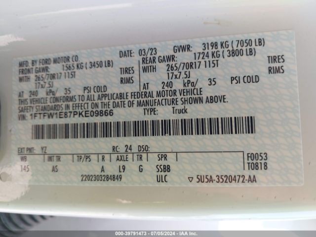 Photo 8 VIN: 1FTFW1E87PKE09866 - FORD F-150 