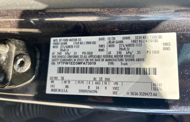 Photo 9 VIN: 1FTFW1ED3MFA73019 - FORD F150 SUPER 