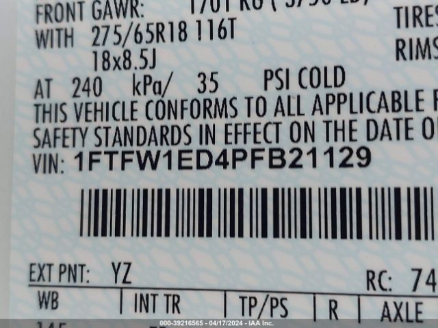 Photo 8 VIN: 1FTFW1ED4PFB21129 - FORD F-150 