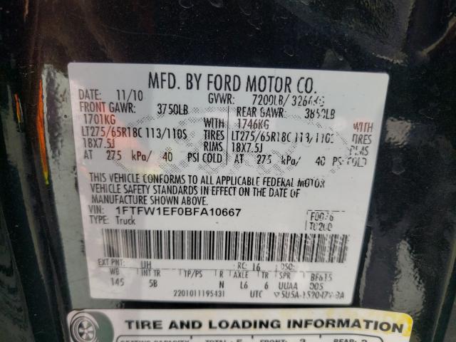 Photo 9 VIN: 1FTFW1EF0BFA10667 - FORD F150 SUPER 