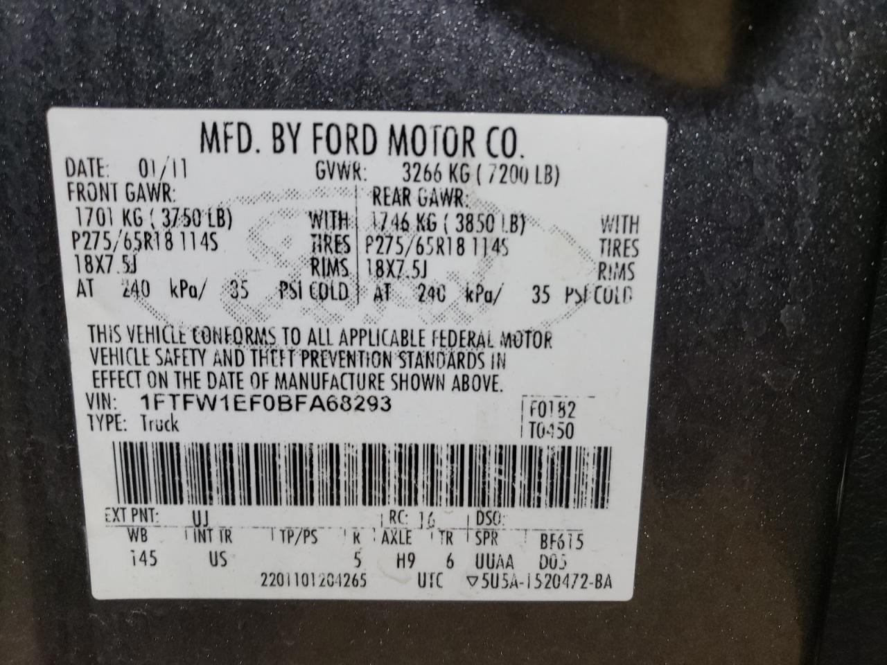 Photo 11 VIN: 1FTFW1EF0BFA68293 - FORD F-150 