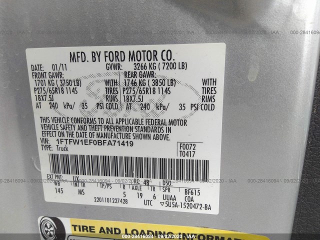 Photo 8 VIN: 1FTFW1EF0BFA71419 - FORD F-150 