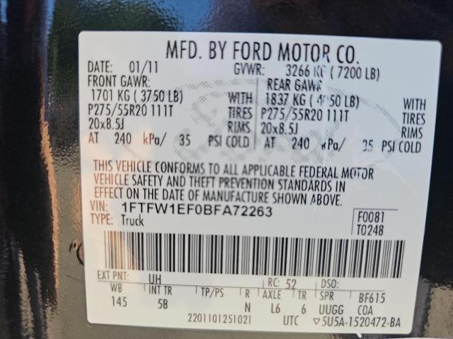 Photo 9 VIN: 1FTFW1EF0BFA72263 - FORD F150 SUPER 