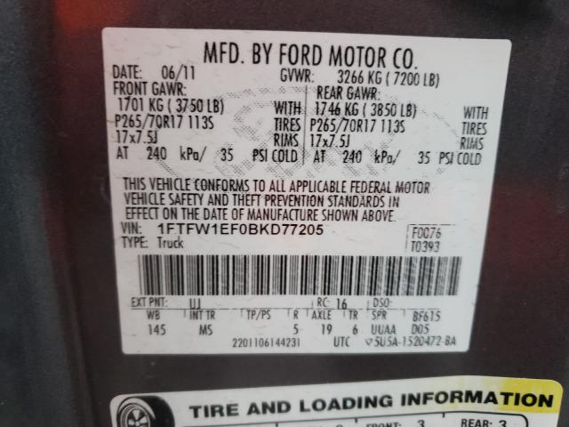 Photo 9 VIN: 1FTFW1EF0BKD77205 - FORD F150 SUPER 