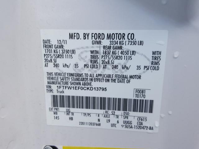 Photo 9 VIN: 1FTFW1EF0CKD13795 - FORD F150 SUPER 