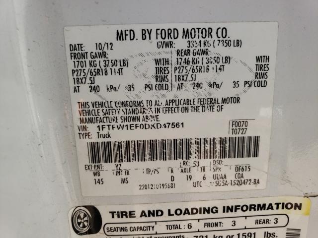 Photo 9 VIN: 1FTFW1EF0DKD47561 - FORD F150 SUPER 