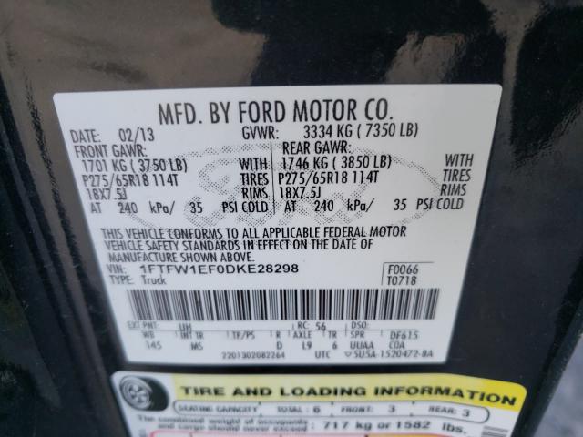 Photo 9 VIN: 1FTFW1EF0DKE28298 - FORD F150 SUPER 