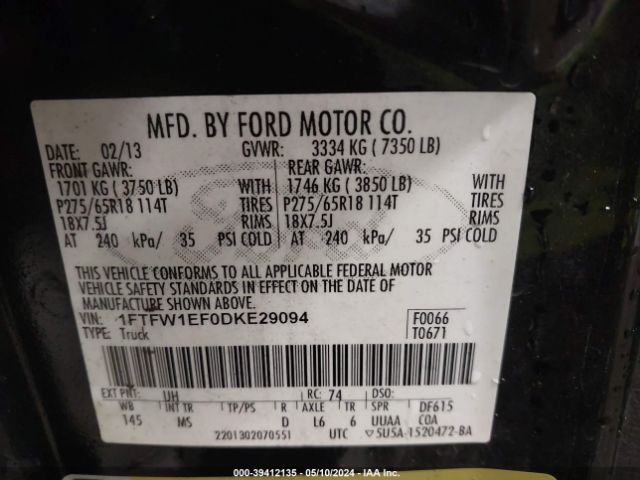 Photo 8 VIN: 1FTFW1EF0DKE29094 - FORD F-150 