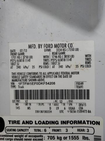 Photo 9 VIN: 1FTFW1EF0DKF54208 - FORD F150 SUPER 