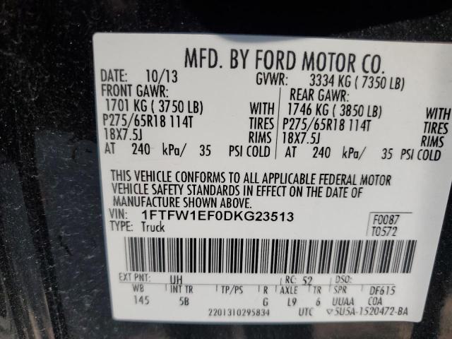 Photo 9 VIN: 1FTFW1EF0DKG23513 - FORD F150 SUPER 