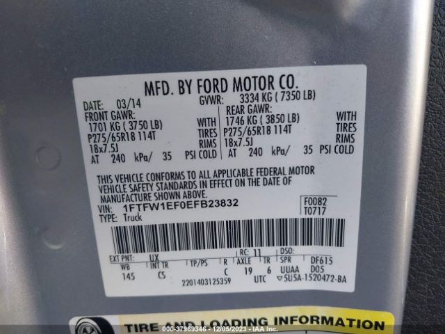 Photo 8 VIN: 1FTFW1EF0EFB23832 - FORD F-150 