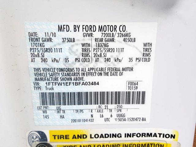 Photo 9 VIN: 1FTFW1EF1BFA03484 - FORD F150 SUPER 