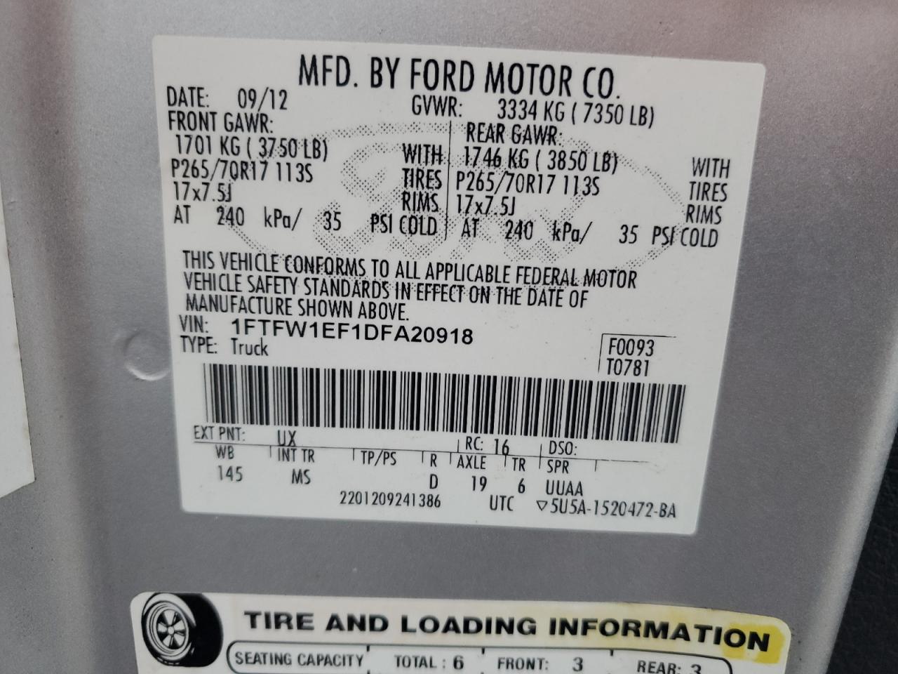 Photo 11 VIN: 1FTFW1EF1DFA20918 - FORD F-150 