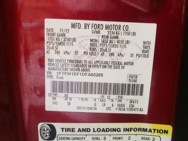 Photo 9 VIN: 1FTFW1EF1DFA60285 - FORD F150 SUPER 