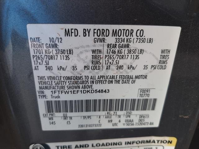 Photo 9 VIN: 1FTFW1EF1DKD54843 - FORD F150 SUPER 