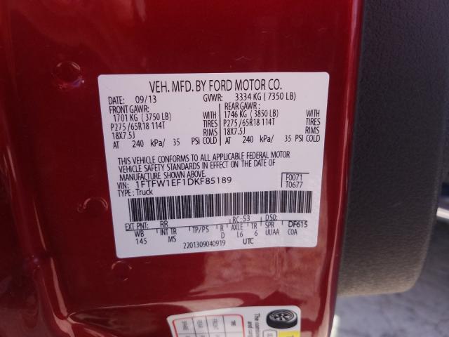 Photo 9 VIN: 1FTFW1EF1DKF85189 - FORD F150 SUPER 