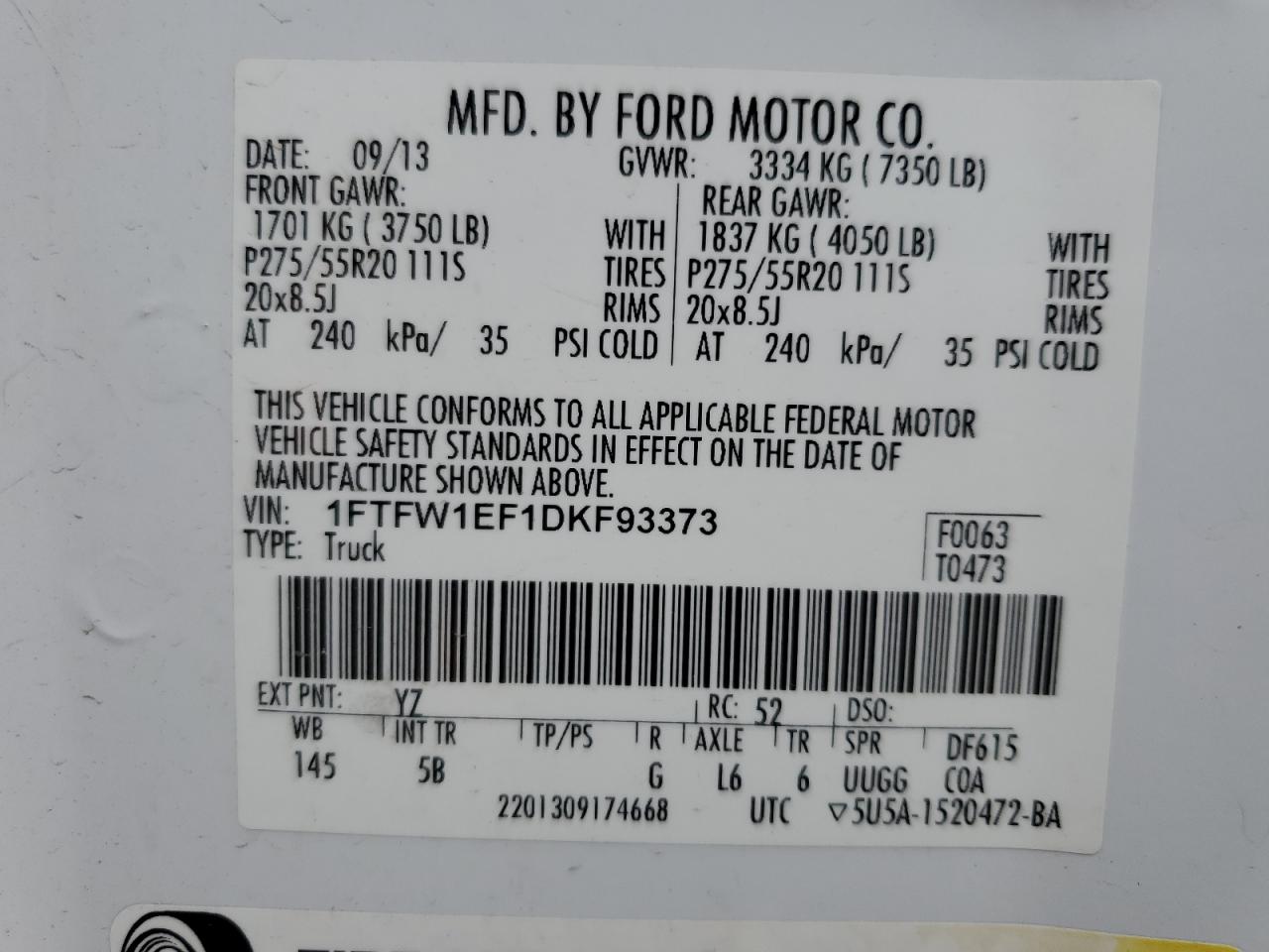 Photo 11 VIN: 1FTFW1EF1DKF93373 - FORD F-150 