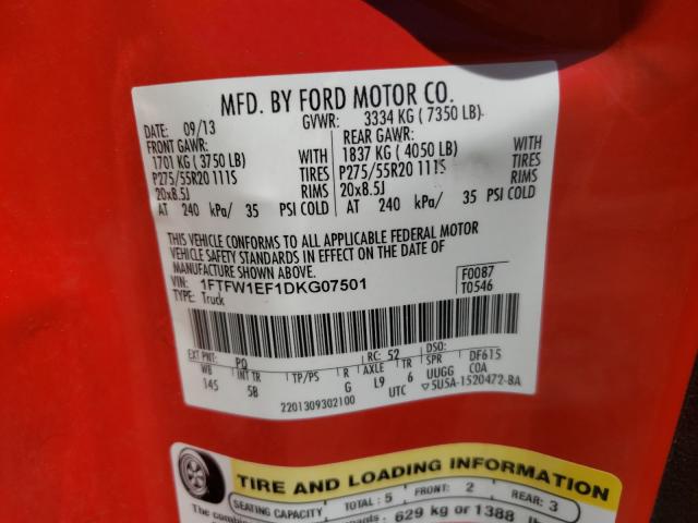 Photo 9 VIN: 1FTFW1EF1DKG07501 - FORD F150 