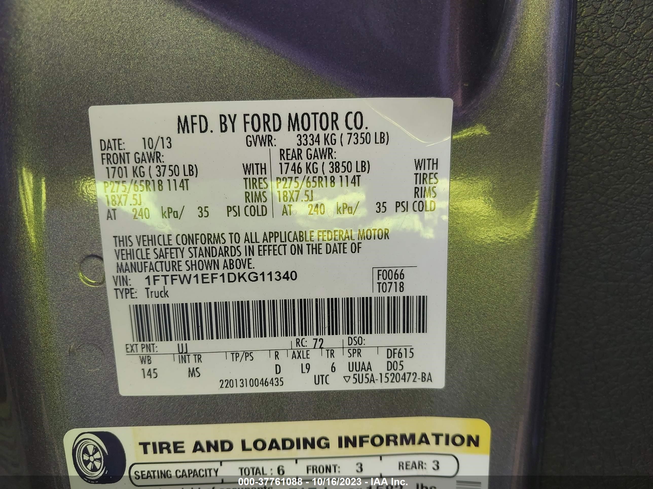 Photo 8 VIN: 1FTFW1EF1DKG11340 - FORD F-150 