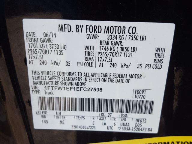 Photo 9 VIN: 1FTFW1EF1EFC27598 - FORD F150 SUPER 