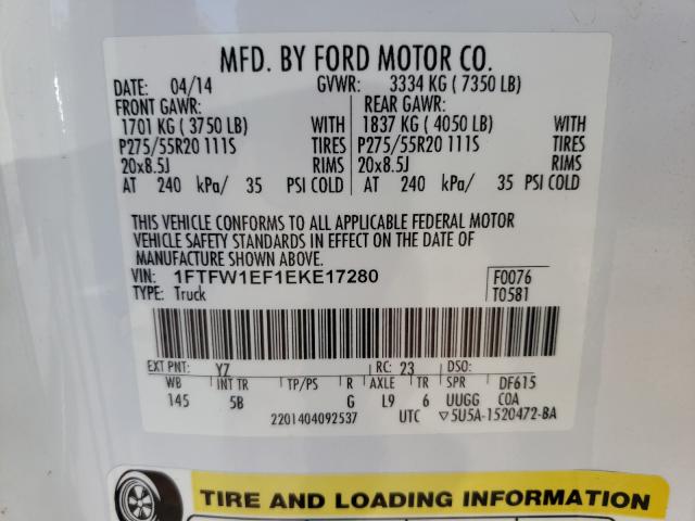 Photo 9 VIN: 1FTFW1EF1EKE17280 - FORD F150 SUPER 