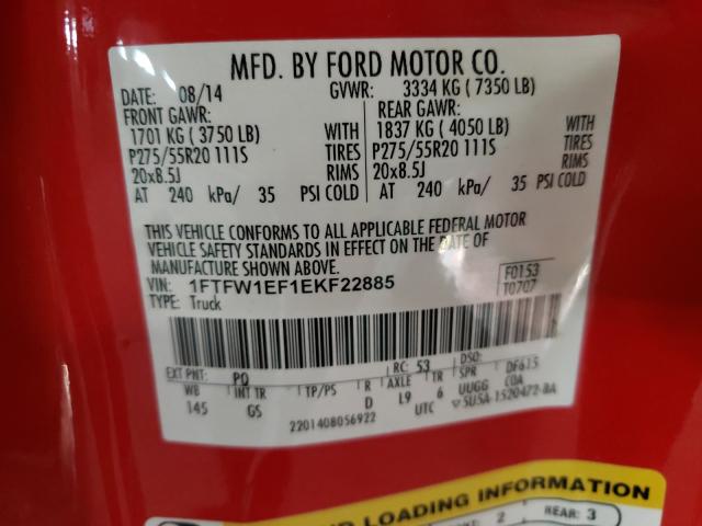 Photo 9 VIN: 1FTFW1EF1EKF22885 - FORD F150 SUPER 