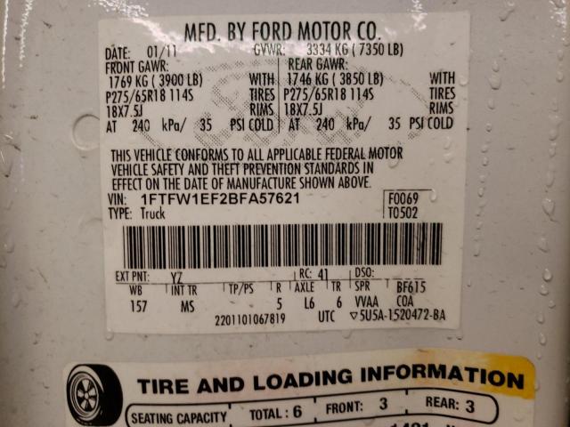 Photo 9 VIN: 1FTFW1EF2BFA57621 - FORD F150 SUPER 