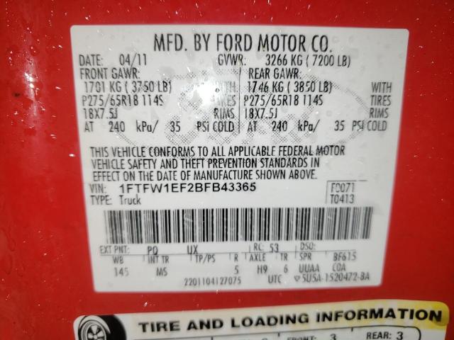 Photo 9 VIN: 1FTFW1EF2BFB43365 - FORD F150 SUPER 