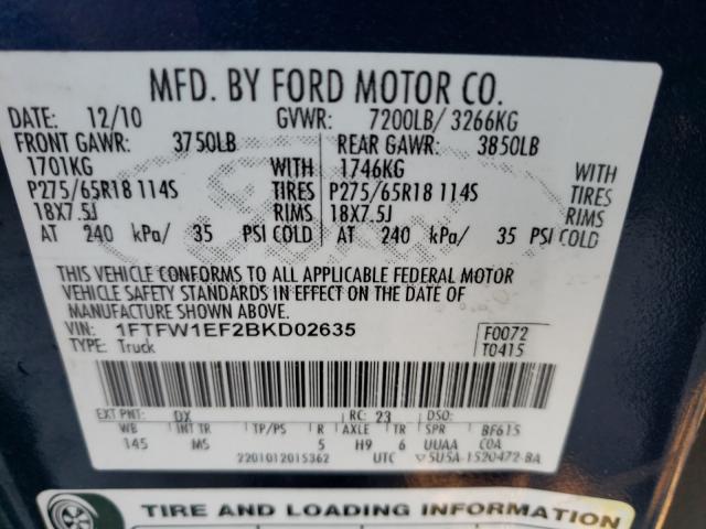 Photo 9 VIN: 1FTFW1EF2BKD02635 - FORD F150 SUPER 