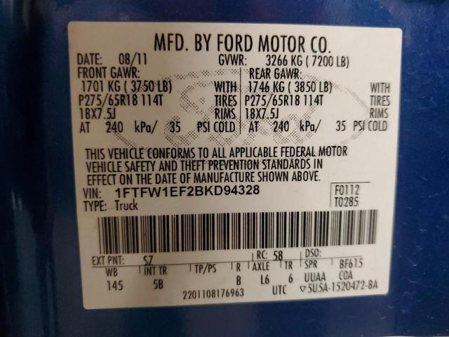 Photo 12 VIN: 1FTFW1EF2BKD94328 - FORD F150 SUPER 