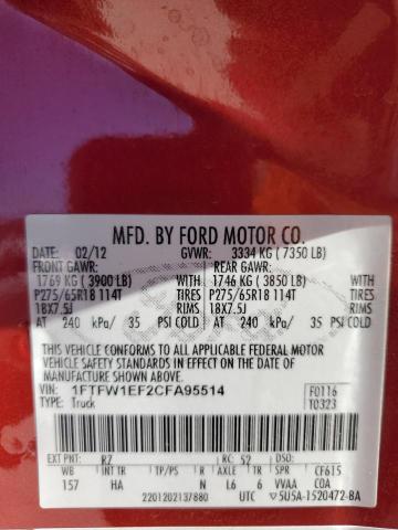 Photo 11 VIN: 1FTFW1EF2CFA95514 - FORD F-150 