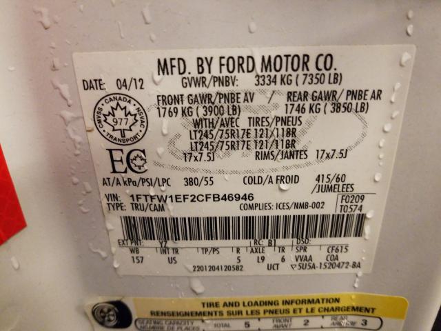 Photo 9 VIN: 1FTFW1EF2CFB46946 - FORD F150 SUPER 