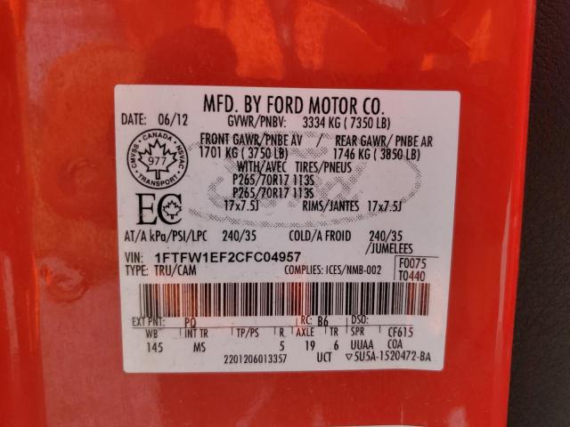 Photo 11 VIN: 1FTFW1EF2CFC04957 - FORD F-150 