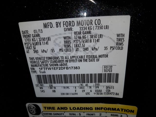 Photo 9 VIN: 1FTFW1EF2DFB17383 - FORD F150 SUPER 