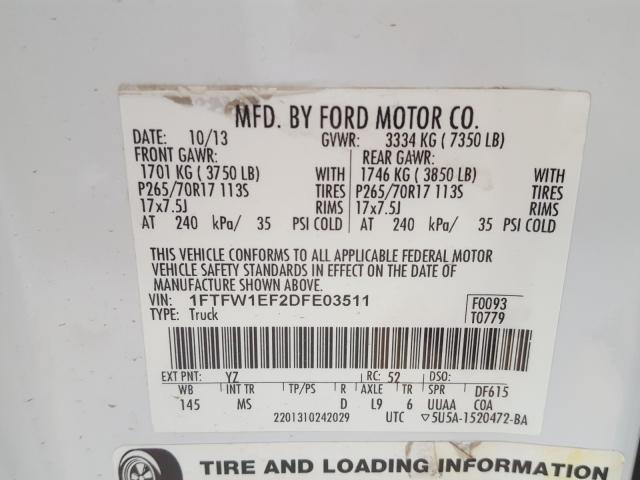 Photo 9 VIN: 1FTFW1EF2DFE03511 - FORD F150 SUPER 