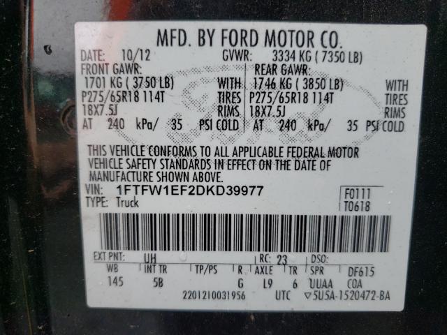 Photo 9 VIN: 1FTFW1EF2DKD39977 - FORD F150 SUPER 